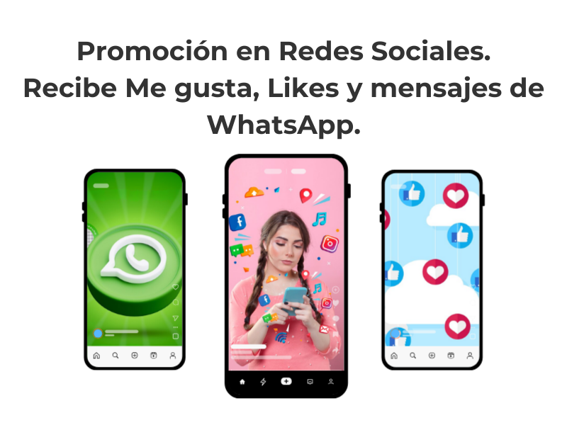 Promoción en Redes Sociales. Recibe Me gusta, Likes y mensajes de WhatsApp.